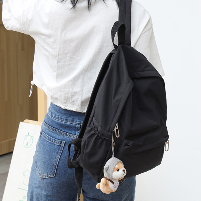 Canvas Backpack Casual - レディース、無地、カジュアル、大容量、シンプル、ファッション、学生向け、旅行用、デイパック、ショルダーバッグ