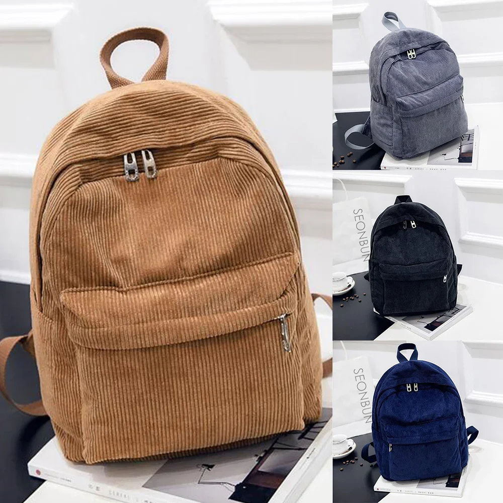 Fashion Backpack Women - 最新トレンドのバックパックファッション。女性用、コーデュロイ素材、大学生向け、無地のスクールバックパック、旅行用ショルダーバッグ、ティーンエイジャー向け。