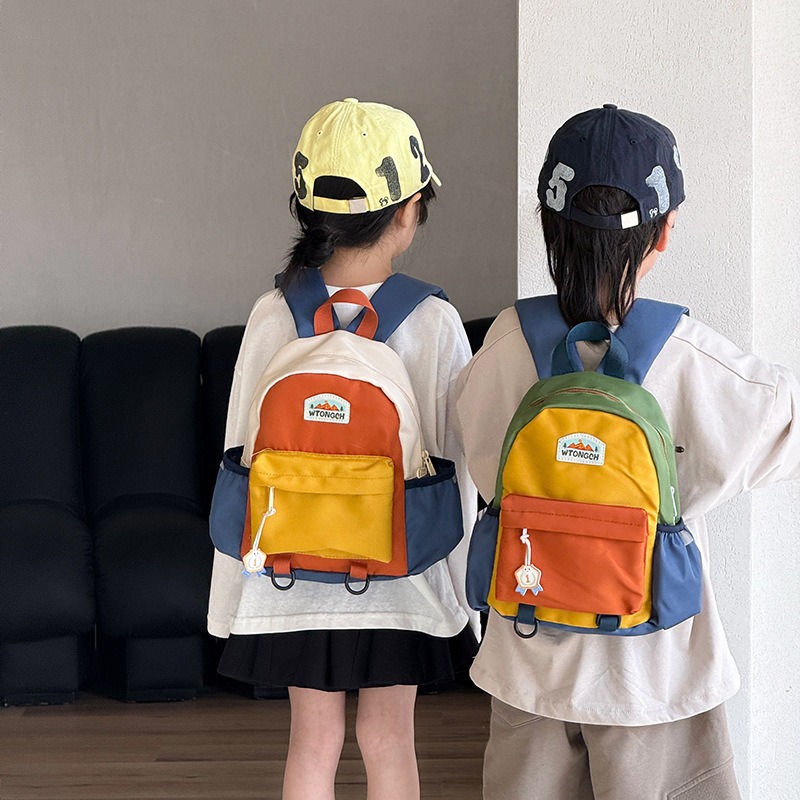 新しいカラーブロックデザインの子供用バックパック、かわいい幼 - Canvas Backpack Casual のレビューと価格